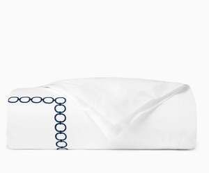 Sferra Full/queen White Duvet Cover Navy Stitching NWT $603